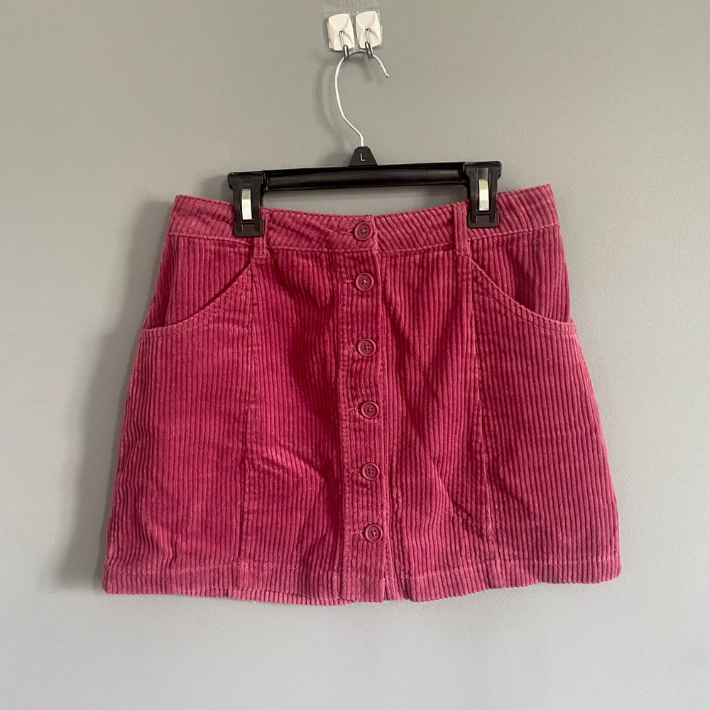 High waisted corduroy ribbed fuchsia mini skirt